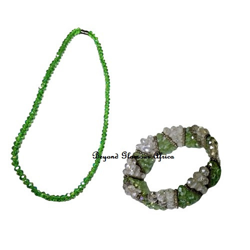 Womens Green Crystal Double jewellry set
