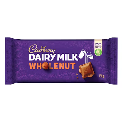 Cadbury Dairy Milk Whole Nut Chocolate Bar 150GHK