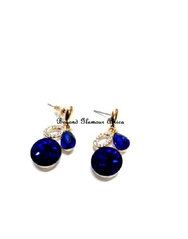 Womens Golden Blue Crystal  Earrings