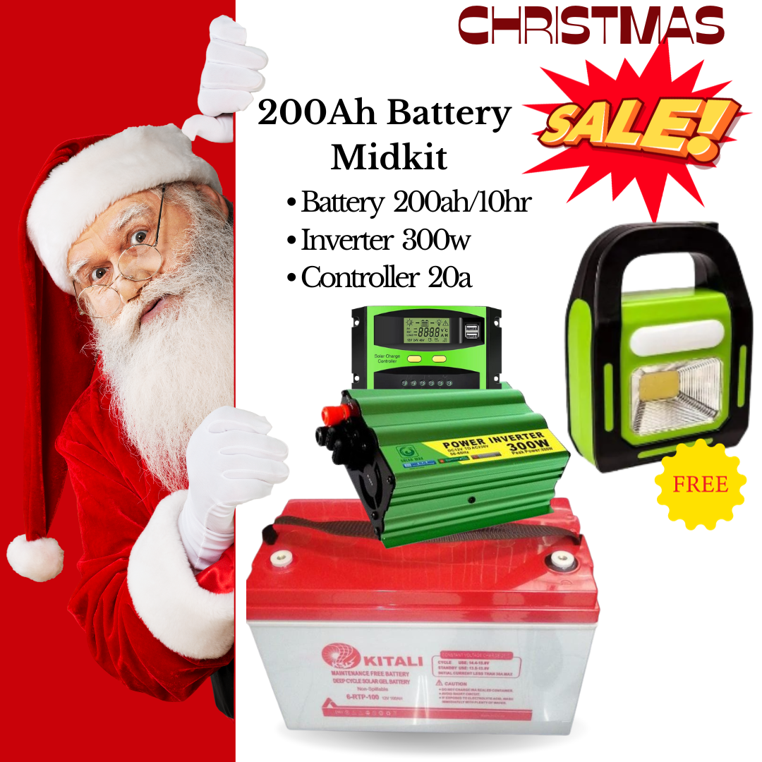 Kitali 200ah battery midkit with free solar torch