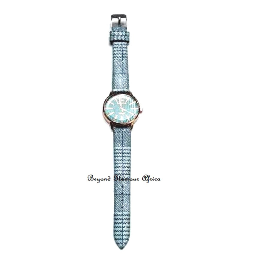 Womens Blue Leather Glitter Watch