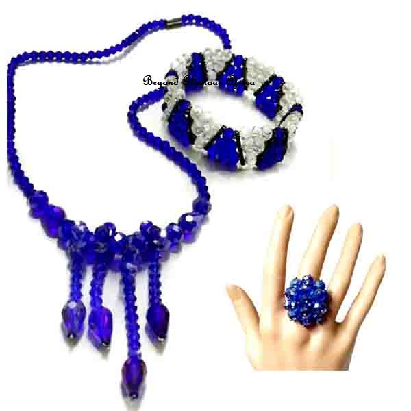 Womens Blue Crystal Jewelry Set