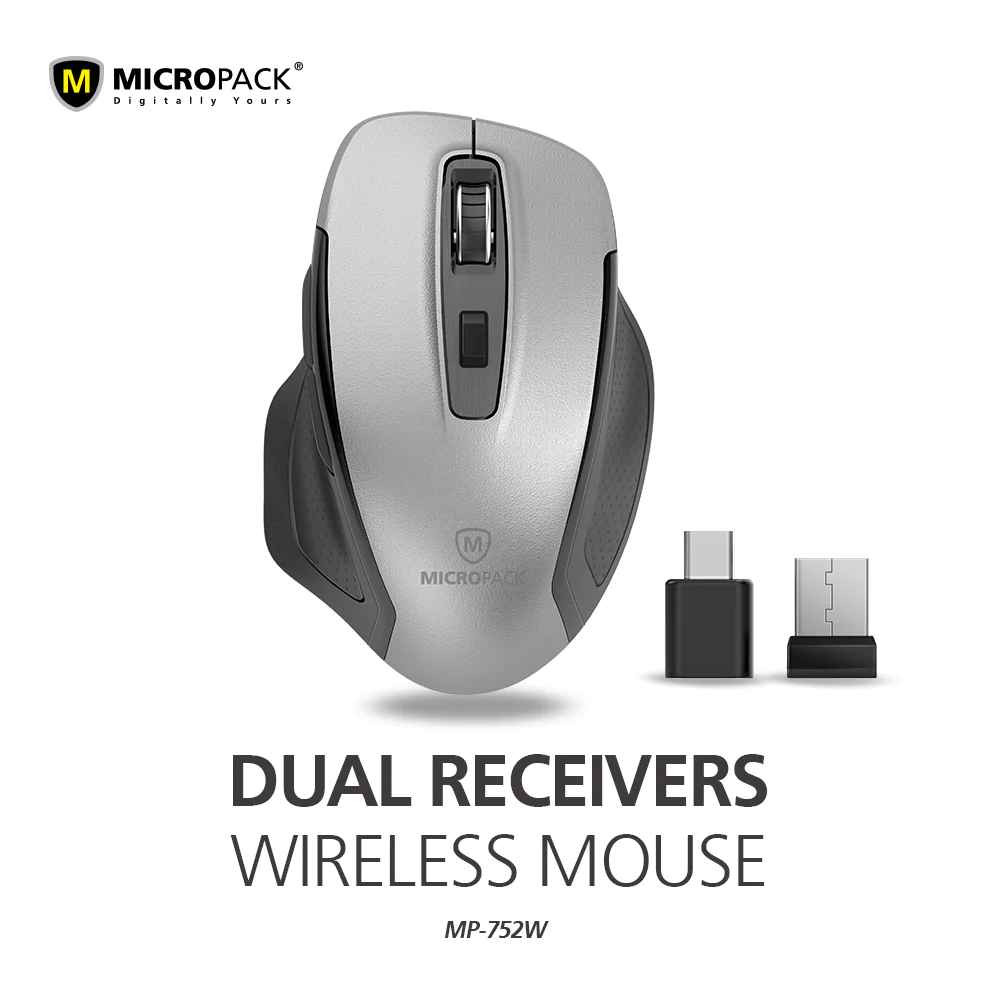 Micropack USB C USB A Wireless Mouse Dual Receivers MP-752W-GY