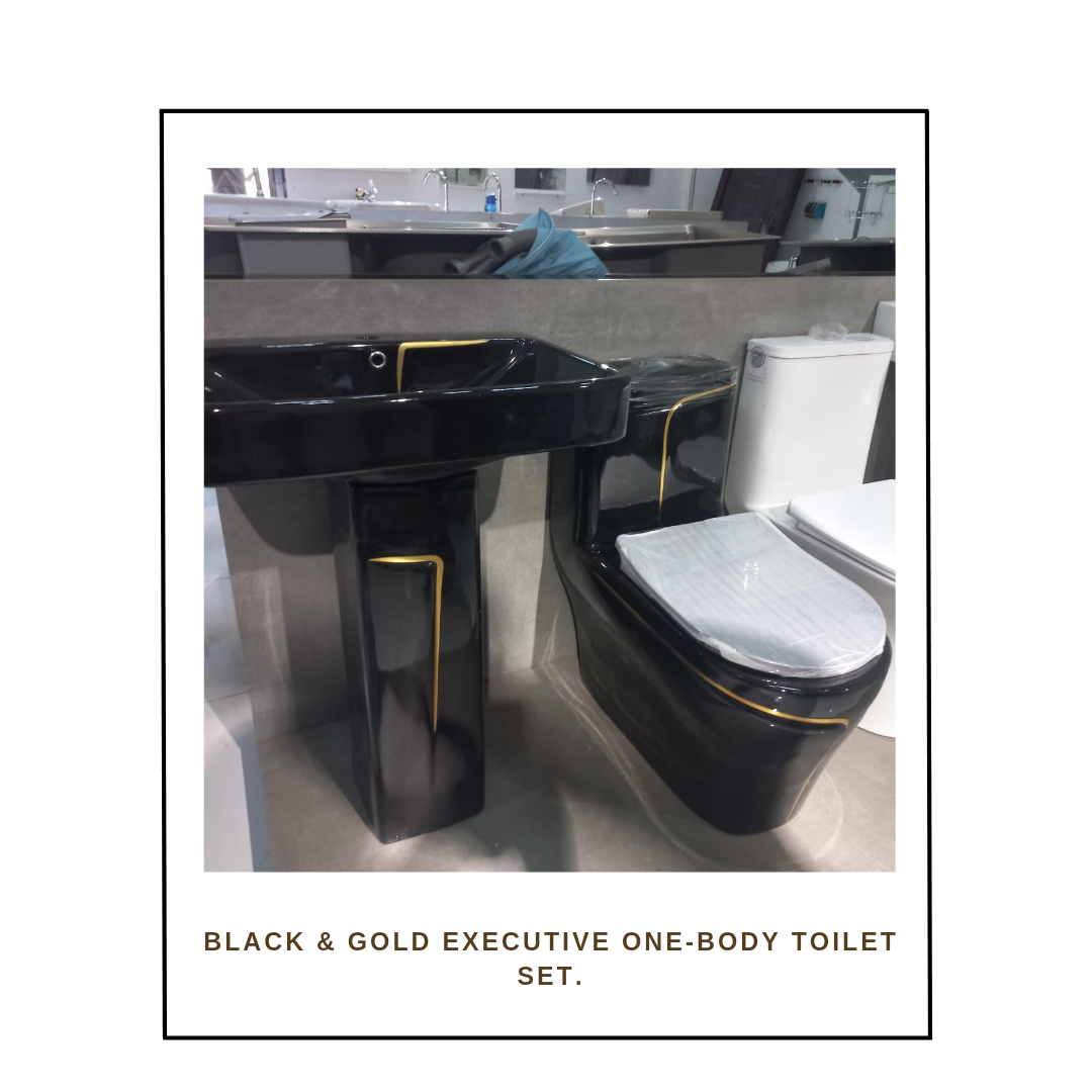 Black & Gold Executive One-body Decorated Toilet Set.