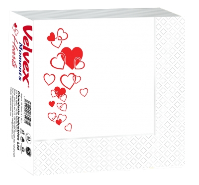 Velvex Moment Hearts White Serviettes/Napkin - 50 Sheets