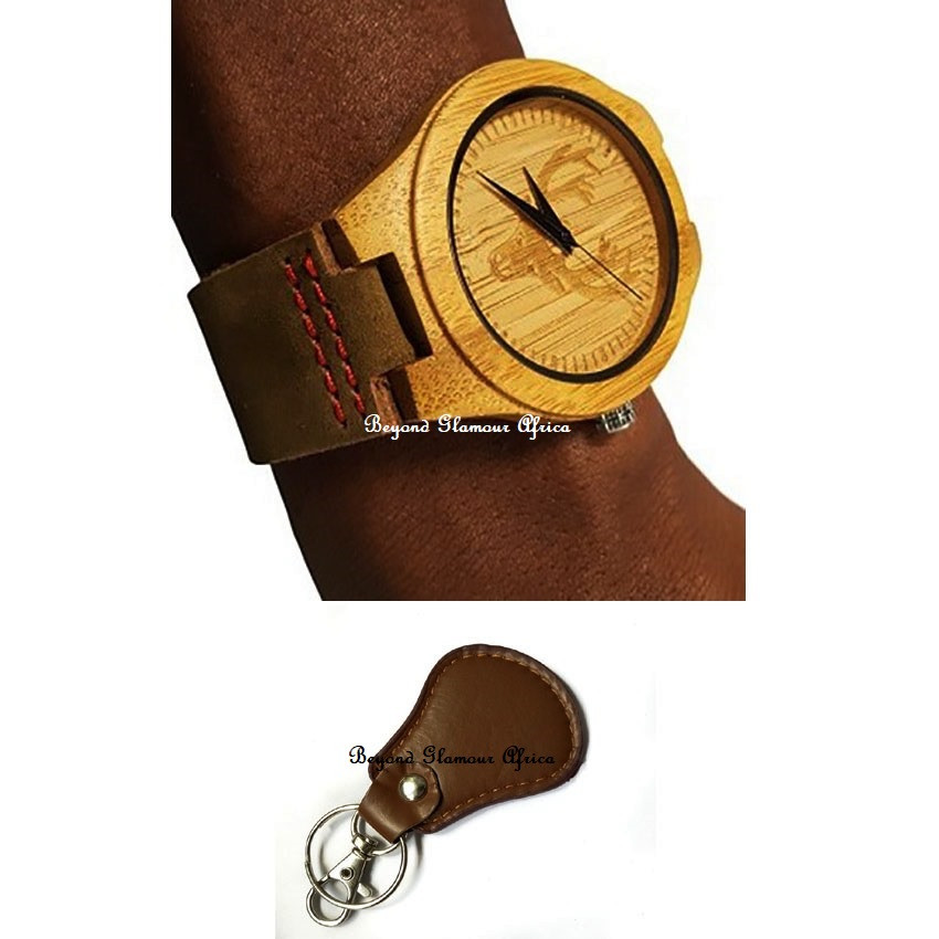 Wooden bamboo leather watch with keyholder