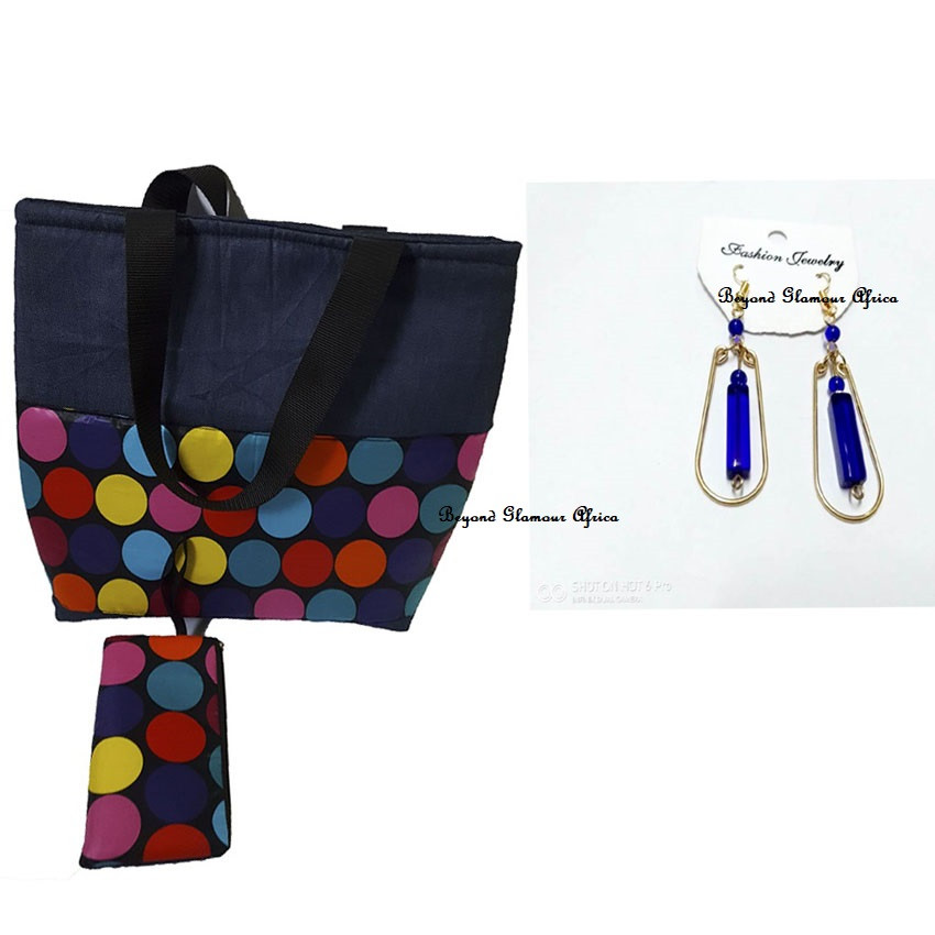 Womens Polka denim handbag with earrings