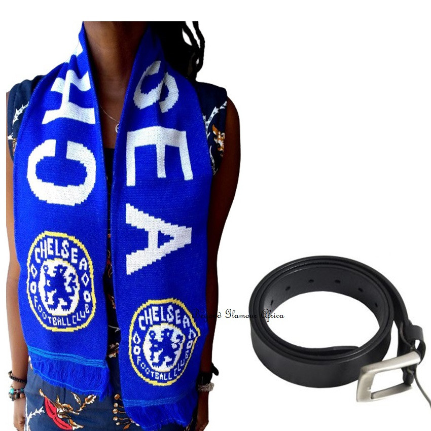 Unisex chelsea knit scarf with  leather belt