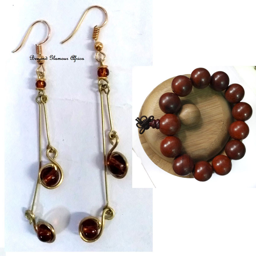 Womens brass Red crystal earrings with shamballa bracelet