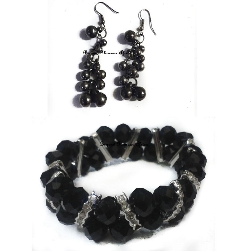 Womens Black Crystal Bracelet with earrings