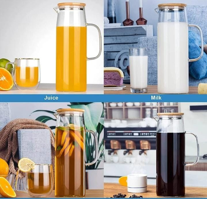 Glass water/juice  Jug with a tightly fitting bamboo lid