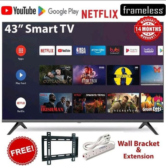 Gld 43" inch TV Smart Android TV Bluetooth Connectivity Television, Inbuilt Decoder Netflix Youtube VGA HDMI USB Wide Color Enhancer + FREE EXTENSION+BRACKET