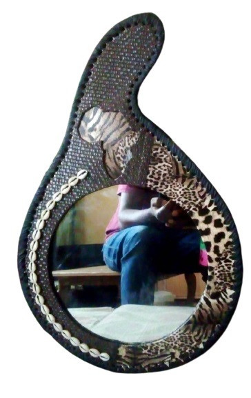 African Leather Mirror with print