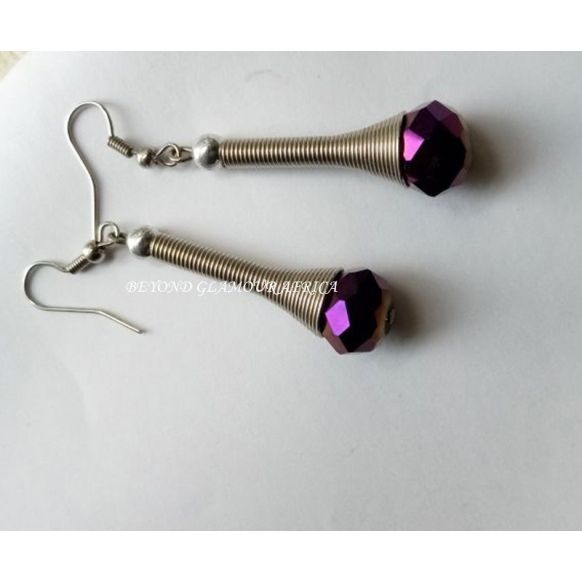 Ladies Silver Plated Bar Earrings with Purple crystal