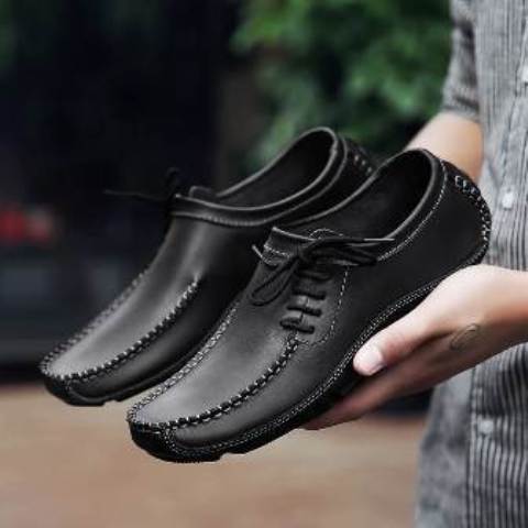 Genuine Leather Stylish Lace-up Rubber Sole Men Loafer Shoes
