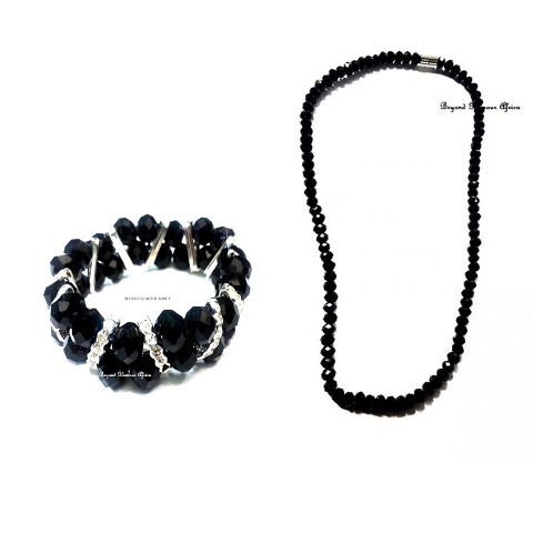 Womens Black Crystal Necklace with bracelet