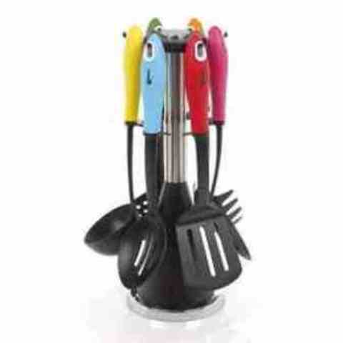 Home Rotating Kitchen Utensils Ring – 7 Piece Colourful Cooking Utensils Set