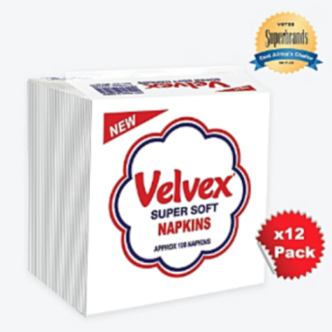 Velvex White Standard Serviettes/Napkins  12 Pack