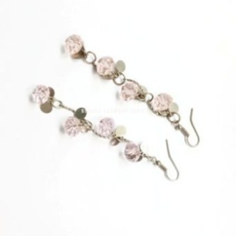 Womens Pink Flower Stem Crystal Earrings