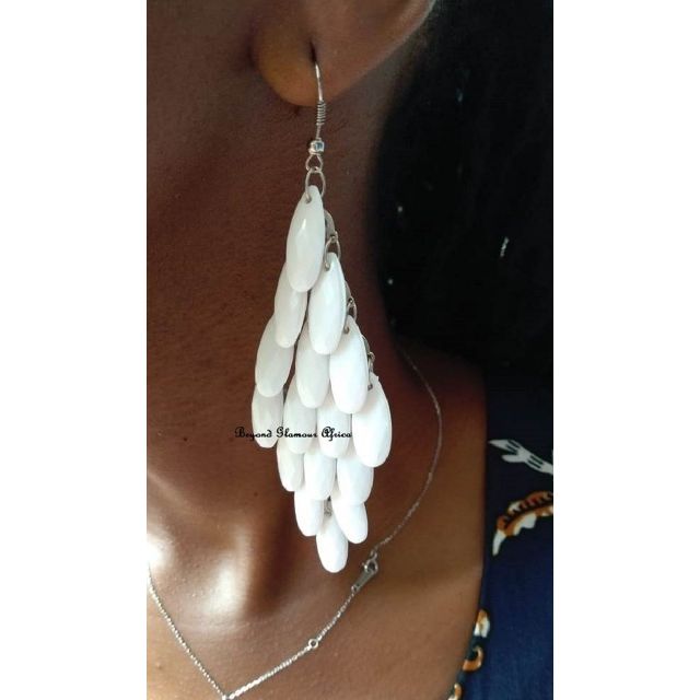 Womens White  Crystal chandelier earrings
