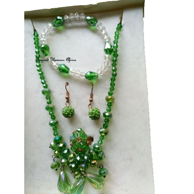Ladies Green Crystal Jewelry Set