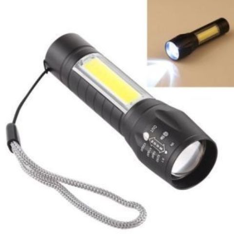 Generic A2 USB Charging Waterproof Zoomable XPE + COB Flashlight with 3-Modes & Storage Box