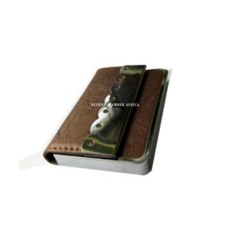 Brown Leather cardholder with metallic case