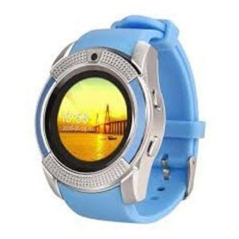V8 Touch Screen Sports Round Screen Smart Phone Watch – Blue