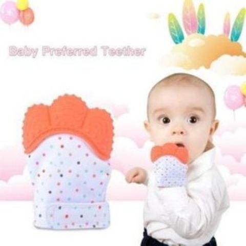 2 Pcs Newborn Baby Gloves Silicone Teether Infant Molar Mitten Glove Teething Massage Orange