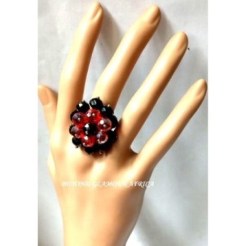 Ladies Black/Red Crystal Ring