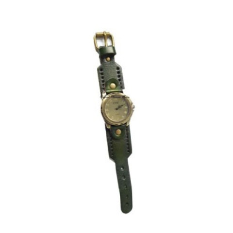 Mens green leather vintage watch