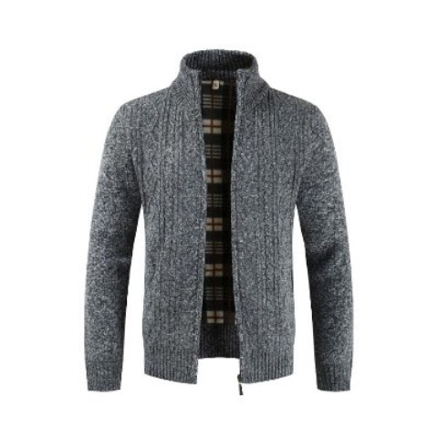 Grey Zipper Sweater - Warm Cardigan