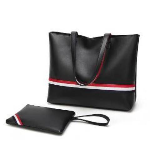 Set of 2 Handbags Lady’s Shoulder Hand Bag with pouch clutchbag Black