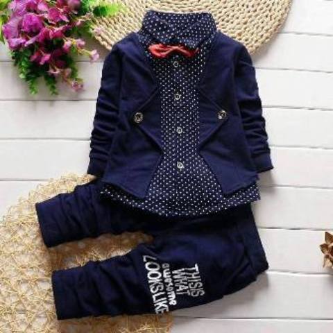 Navy Blue Baby Suits with bow ties & 2 piece for 6 months old to 4 years old