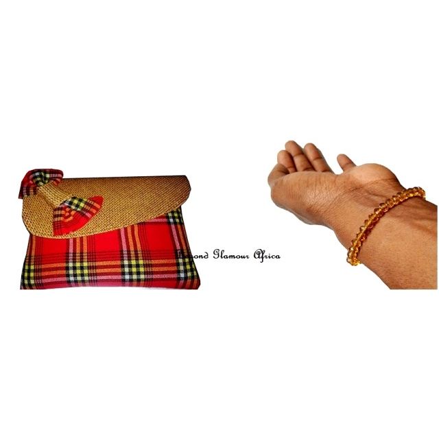 Womens red maasai cutch bag with orange crystal bracelet