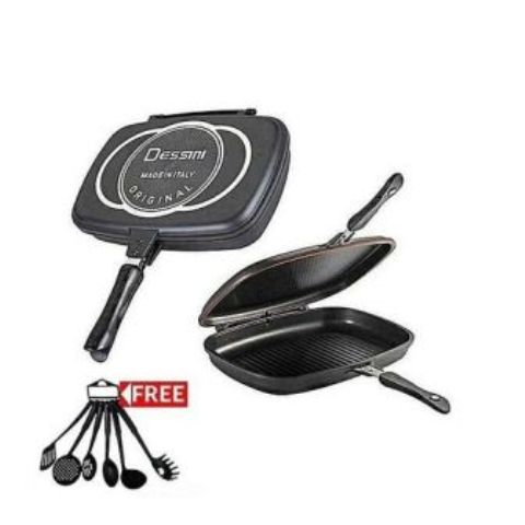 Dessini Double Grill Pan 36CM - Non Stick + Free Non Stick Cooking Spoons Set