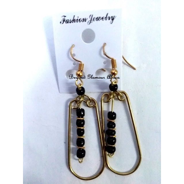 Ladies Black Beaded Brass earrings