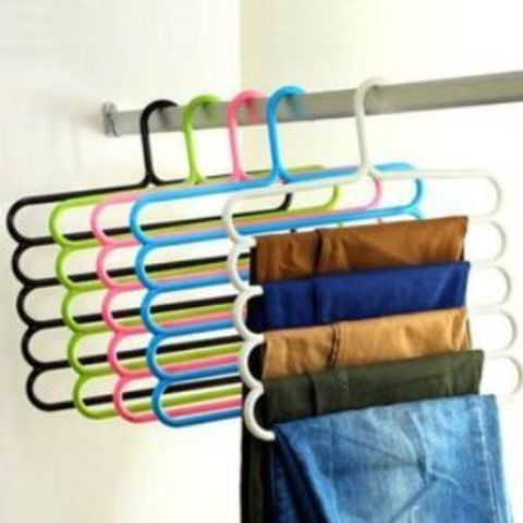 Generic Anti-slip Plastic Trousers Pants Hanger S-type 5 Layers