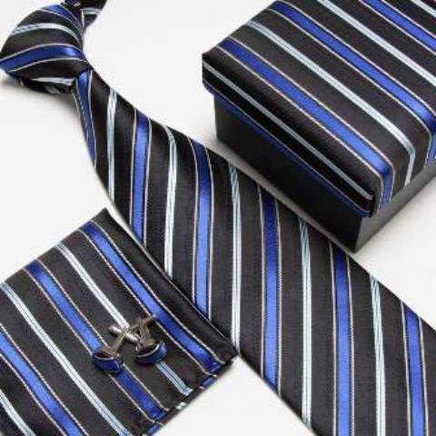 3 in 1 Tie Pocket Square Cufflinks Tie Box Men Gift Set