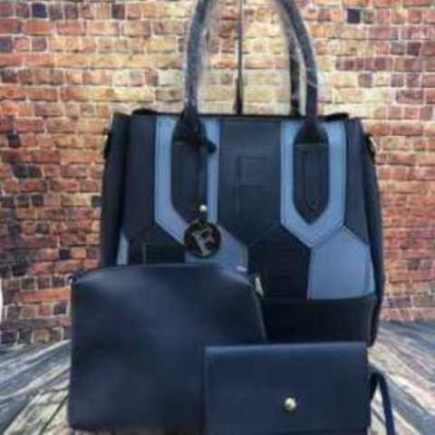 Classy leather 3in1 handbag (purse, cross body strap bag, tote)  Blue