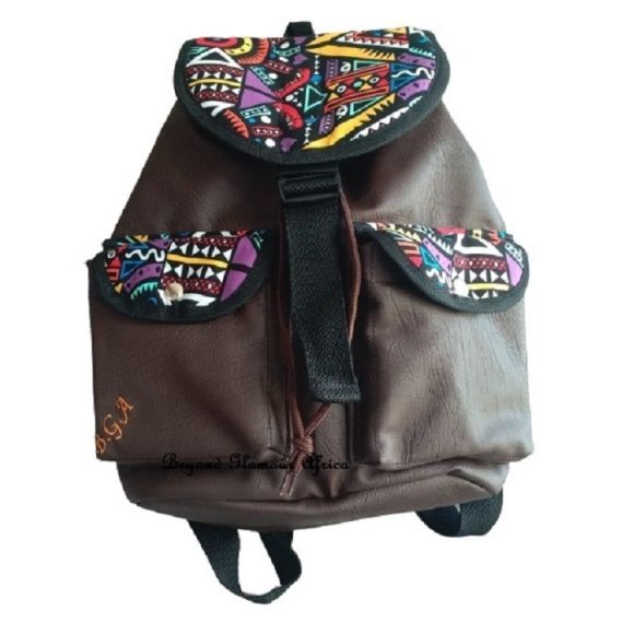 men and womens Brown Leather  ankara Monkey  Backpack