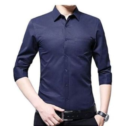 Fashion Slim Fit Official Long Sleeved Shirt - Dark Blue Small