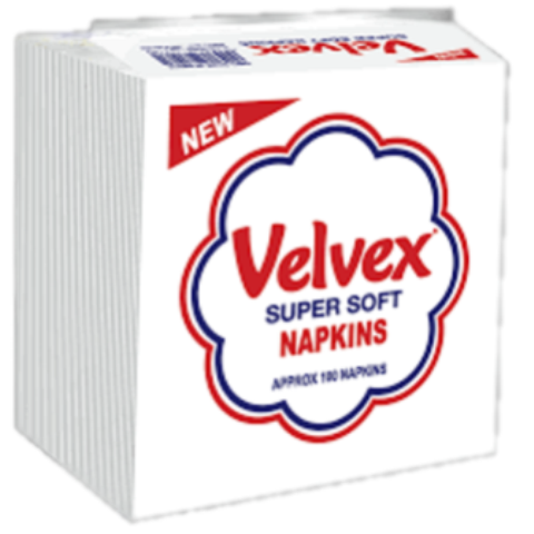 Velvex White Standard Serviettes/Napkins - 100 sheets