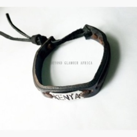 Leather bracelet with engraved kenya