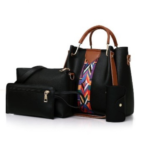 Set of 4 Handbags Lady’s Shoulder Hand Bag with pouch clutchbag-black
