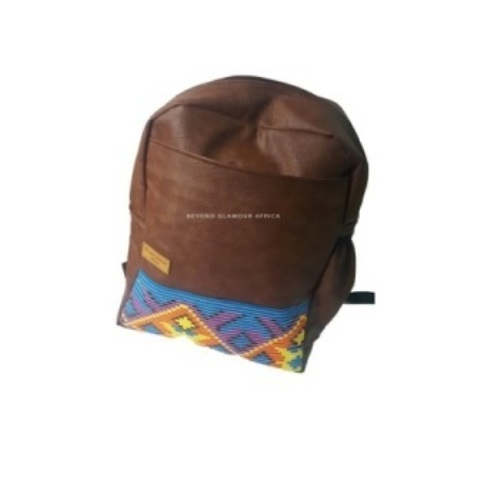Brown Leather Laptop Bag With Ankara strip