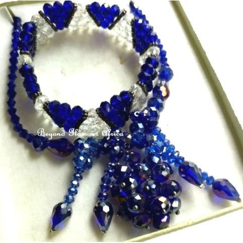 Ladies Blue Crystal Pendant necklace with bracelets