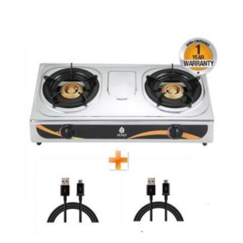 Nunix Stainless Steel 2 Burner Gas Stove + Two Free Android Cables