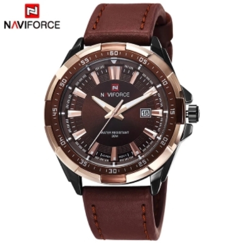 Naviforce Brand Analog Water Resistant Genuine Leather Date Complete Calendar Men Wrist Gift Watch