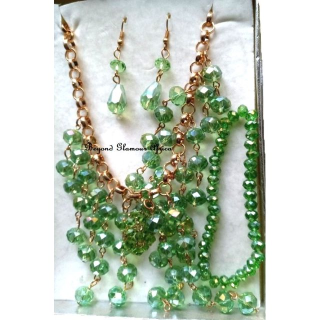 Ladies Light Green Crystal Jewelry set